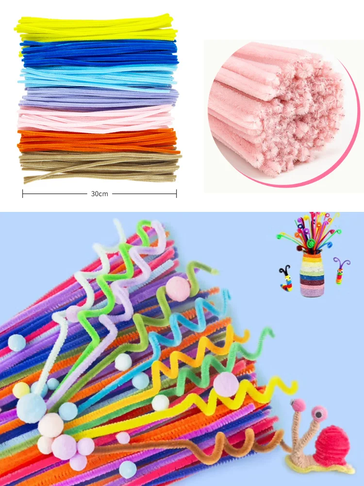 Colorful Chenille Stems Pipe Cleaners Plush Tinsel Stem Wired Twist Sticks DIY Hair Flowers Kids Toys Handmade Craft Gift thumbnail 6
