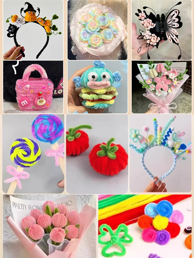 Colorful Chenille Stems Pipe Cleaners Plush Tinsel Stem Wired Twist Sticks DIY Hair Flowers Kids Toys Handmade Craft Gift thumbnail 5