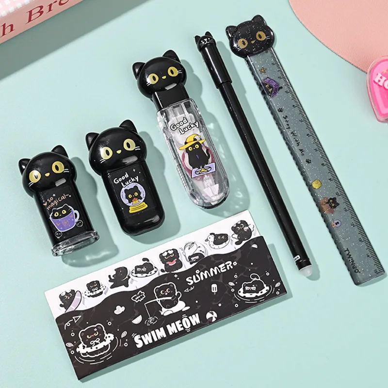 6 pcs/set Cartoon Cat Paw Stationery Set Gel Pen Correction Tape Memo Pad Ruler Learning Stationery Back To School Gift thumbnail 2