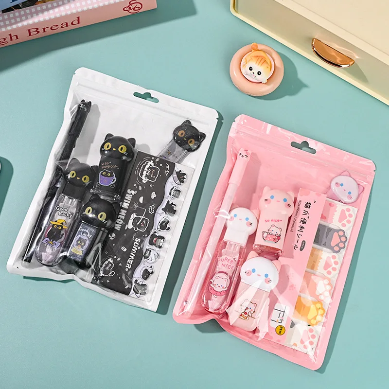 6 pcs/set Cartoon Cat Paw Stationery Set Gel Pen Correction Tape Memo Pad Ruler Learning Stationery Back To School Gift thumbnail 3