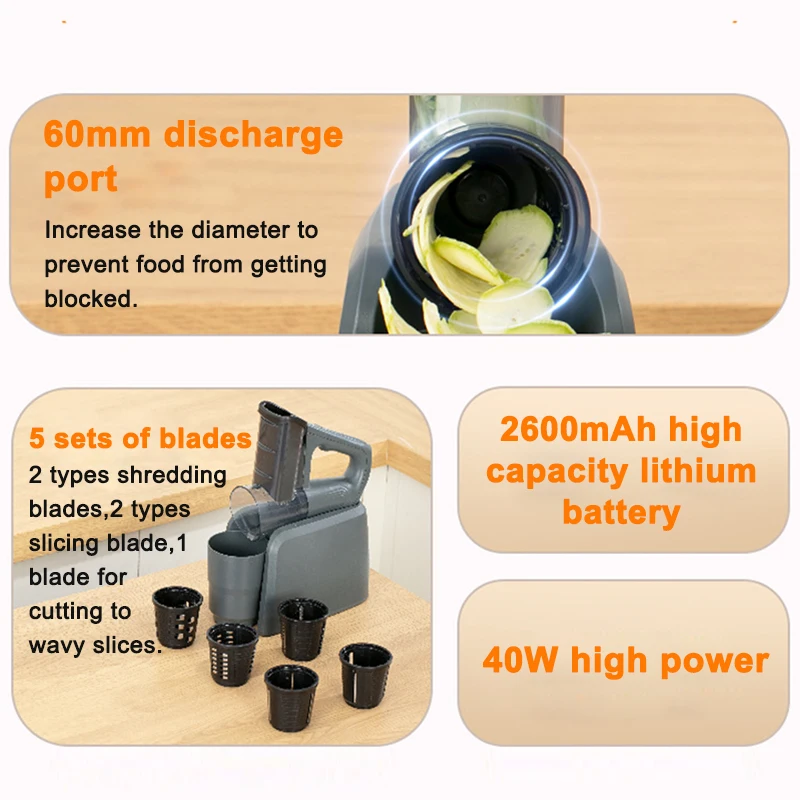 Rechargeable 5in1 Food Processor Electric Vegetable Cutter Chopper Mincer Cheese Grater Automatic Potato Slicer Grinder Shredder thumbnail 6