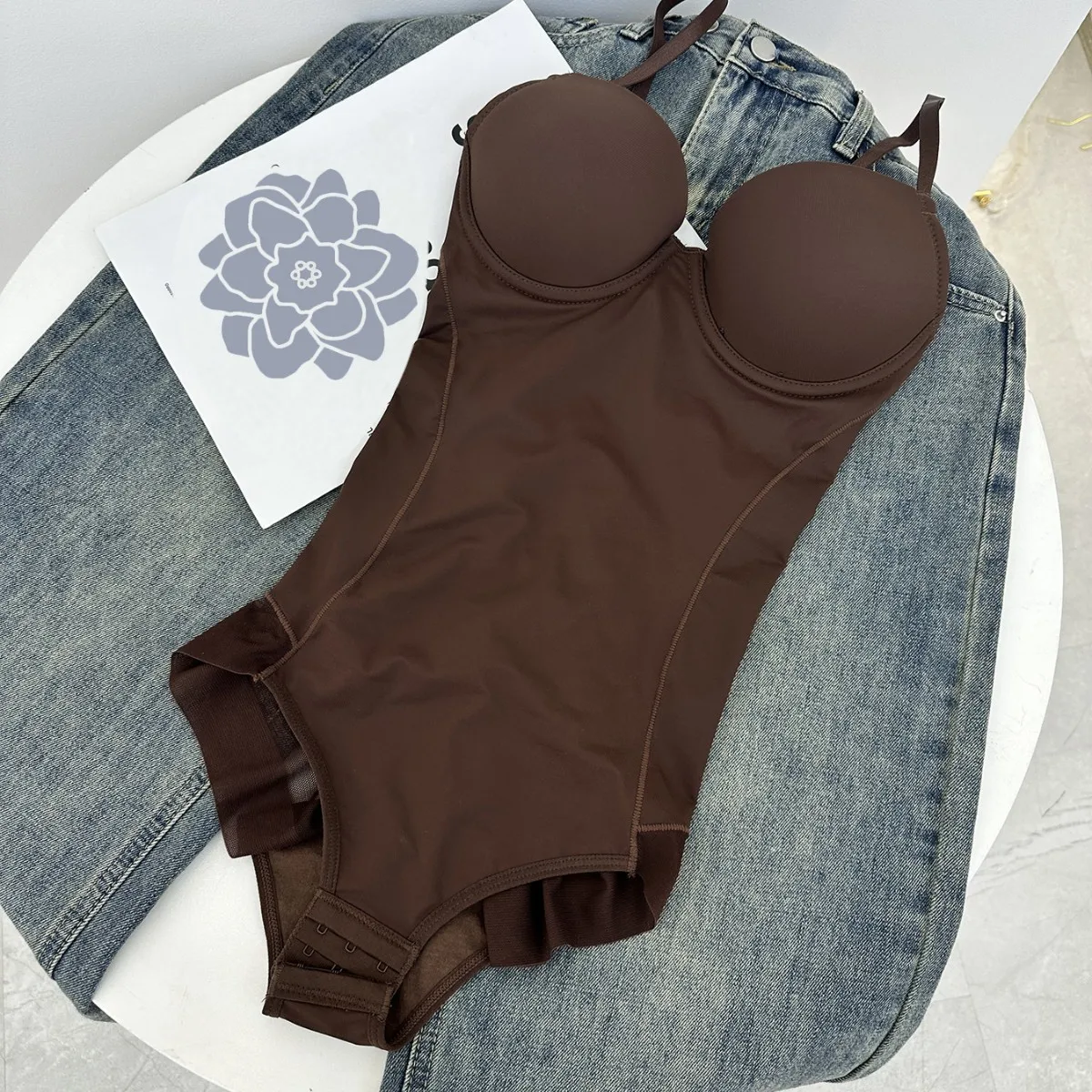 Bodysuits Neck Womens Commuting Tight-Fitting Thermal Bodycon Waist-Trainer Asymmetrical Front-Zipper Embroidery Lady Tightable thumbnail 2