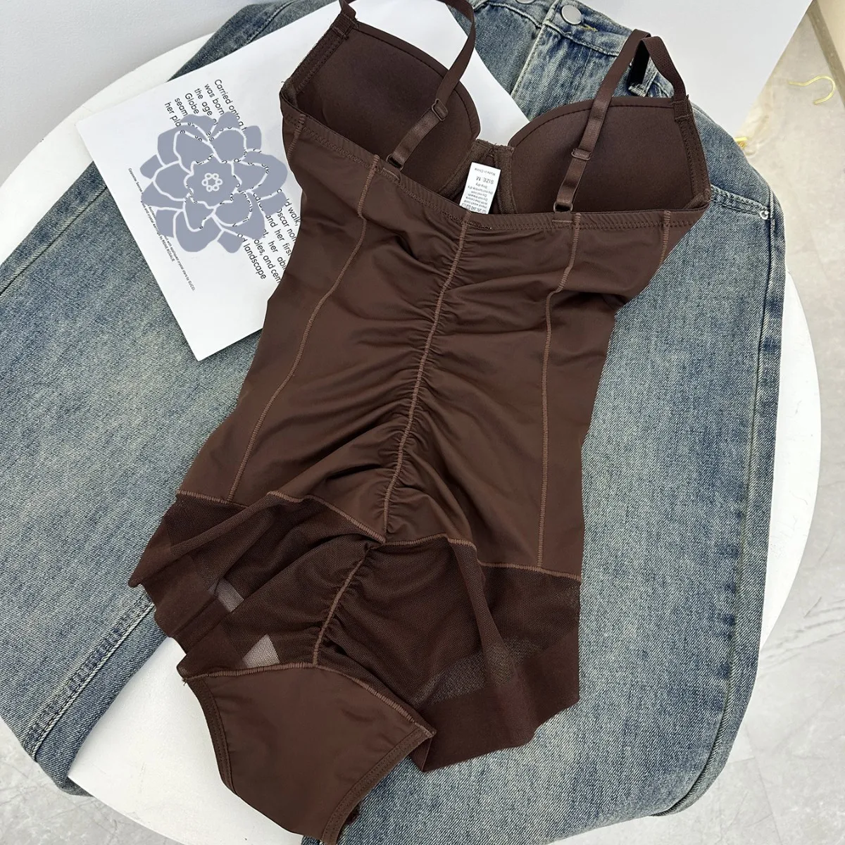Bodysuits Neck Womens Commuting Tight-Fitting Thermal Bodycon Waist-Trainer Asymmetrical Front-Zipper Embroidery Lady Tightable thumbnail 4