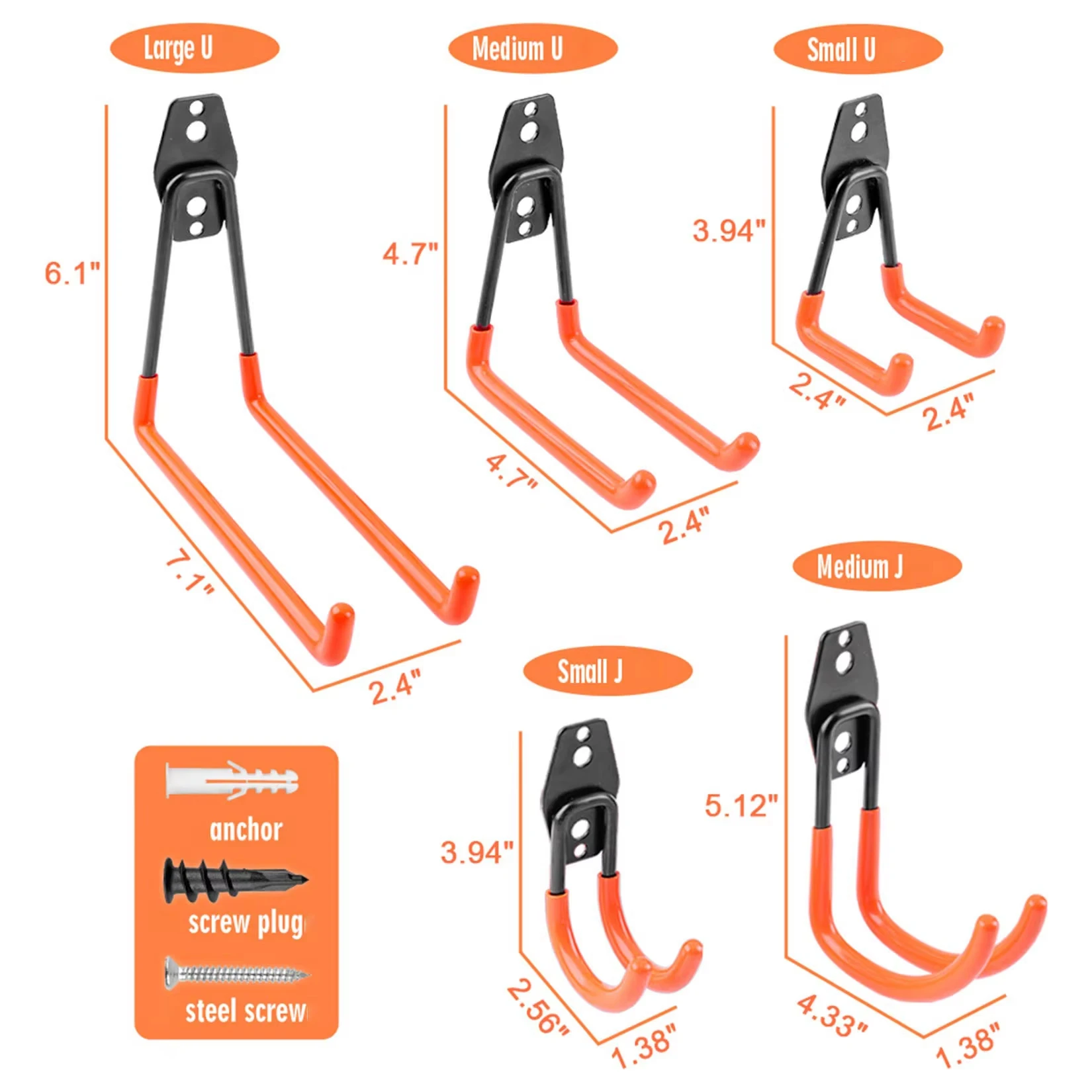 Heavy Duty Wall Mount Metal Hook Garage Organizer Bicycle Ladder Hanger Anti Slip Storage Hook For Garden Tools Home Workshop thumbnail 4