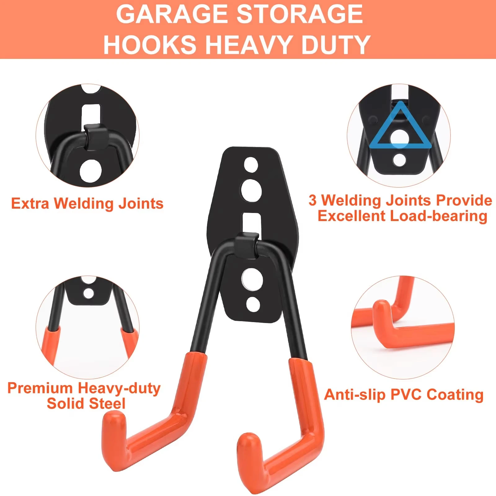 Heavy Duty Wall Mount Metal Hook Garage Organizer Bicycle Ladder Hanger Anti Slip Storage Hook For Garden Tools Home Workshop thumbnail 5