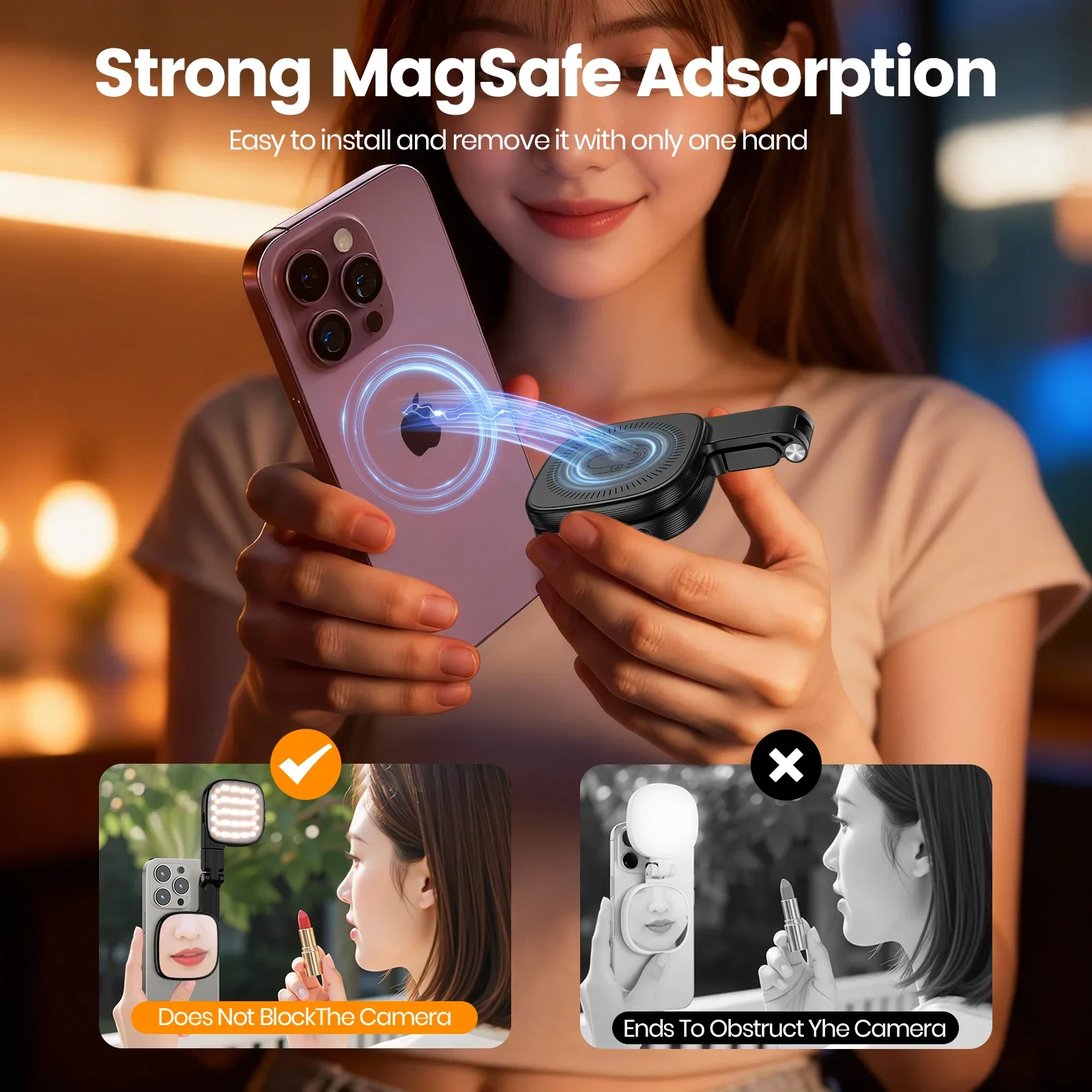 Magnetic Selfie Light Phone Light For iPhone Magsafe LED Selfie Fill Light with Mirror for Photography/Zoom/Video Conference thumbnail 2
