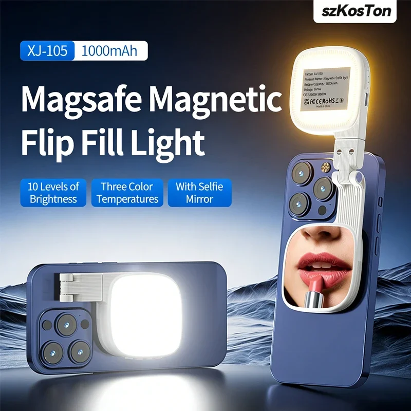 Magnetic Selfie Light Phone Light For iPhone Magsafe LED Selfie Fill Light with Mirror for Photography/Zoom/Video Conference