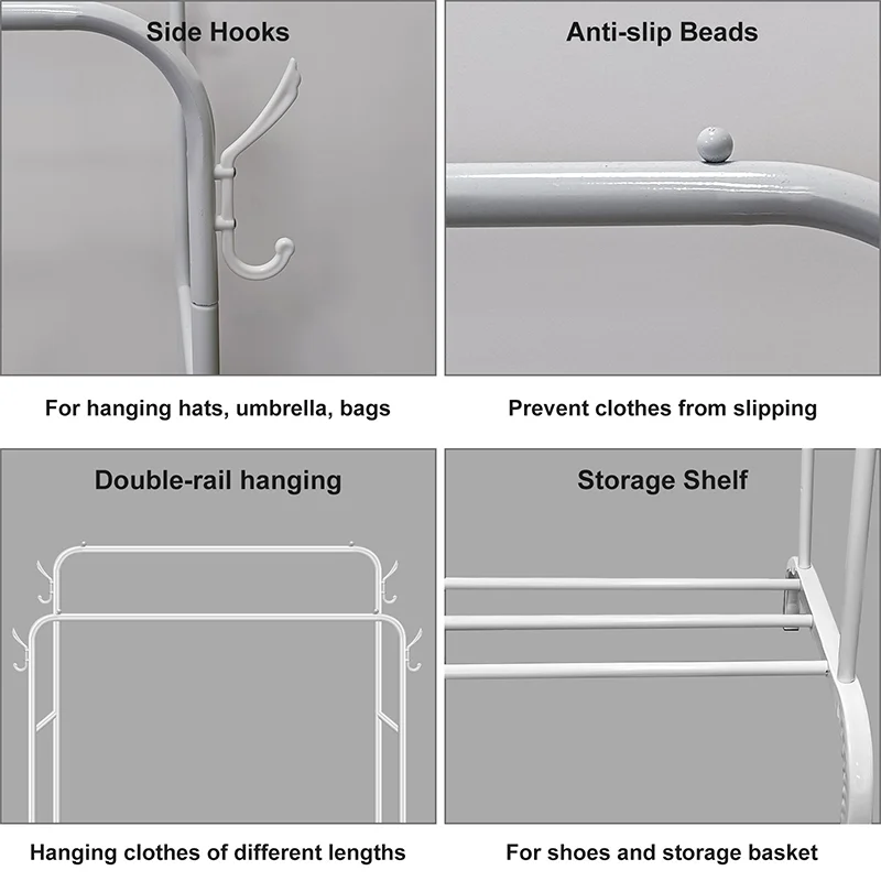 Double Rail Clothes Rack Standing Clothes Rail Shoes Rack Storage Shelf Wall Clothes Rack for Wardrobe Room Bedroom Living Room thumbnail 6