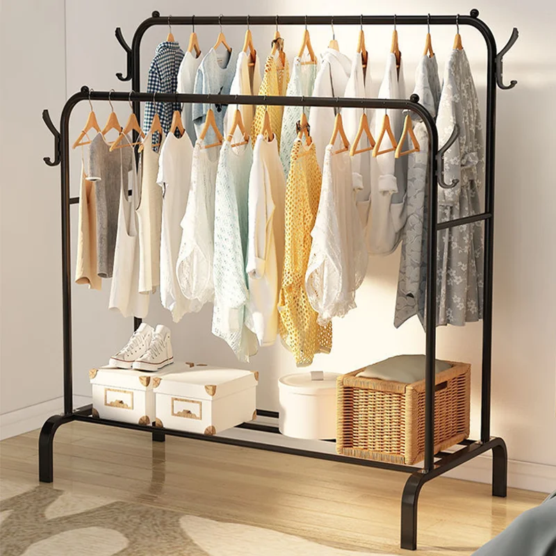 Double Rail Clothes Rack Standing Clothes Rail Shoes Rack Storage Shelf Wall Clothes Rack for Wardrobe Room Bedroom Living Room thumbnail 2