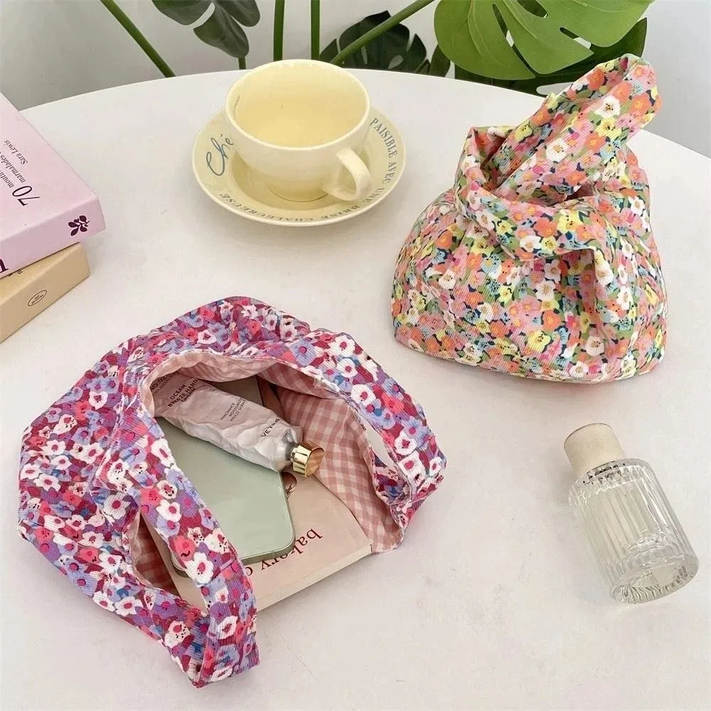 Fashion Japanese Style Floral Wrist Bag Casual Corduroy Printing Handbag Commuting Literary Small Item Pouch Travel