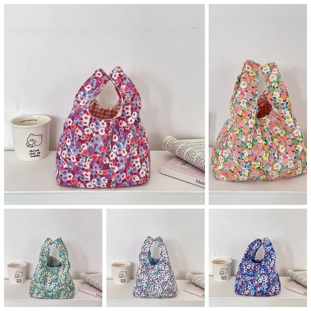 Fashion Japanese Style Floral Wrist Bag Casual Corduroy Printing Handbag Commuting Literary Small Item Pouch Travel thumbnail 5