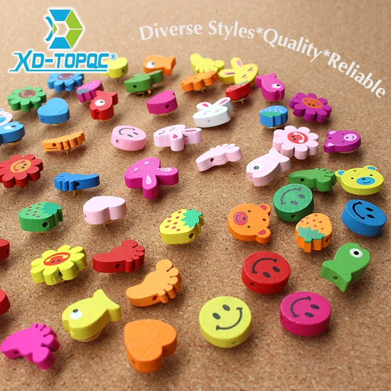 Cartoon Thumbtack Push Pins Set for Office School Supplies 10/25/50pcs Random Colored Wooden Pin Board for Map Photos Cork Board thumbnail 4