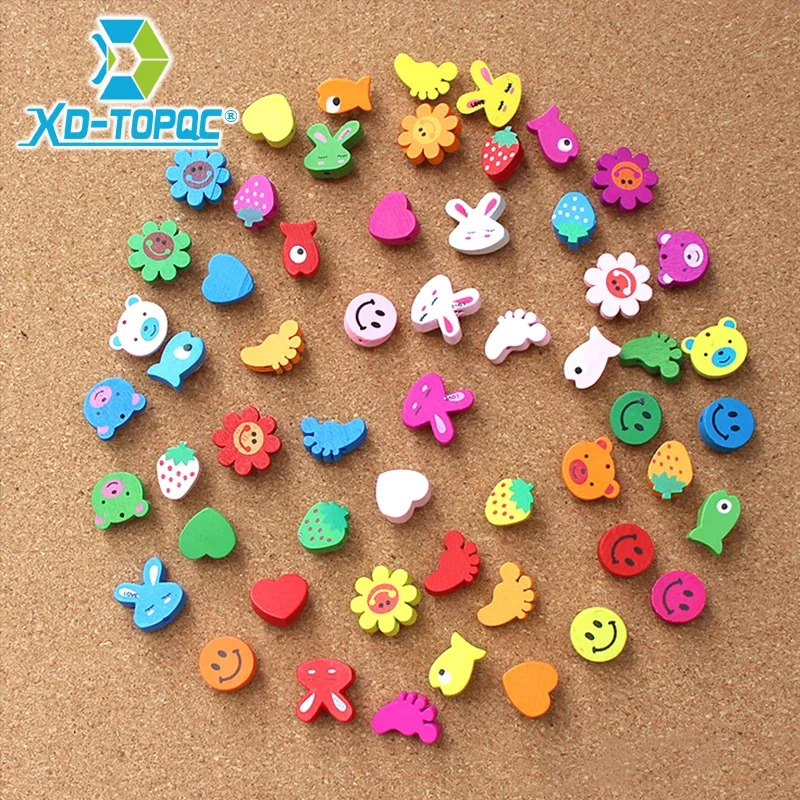 Cartoon Thumbtack Push Pins Set for Office School Supplies 10/25/50pcs Random Colored Wooden Pin Board for Map Photos Cork Board