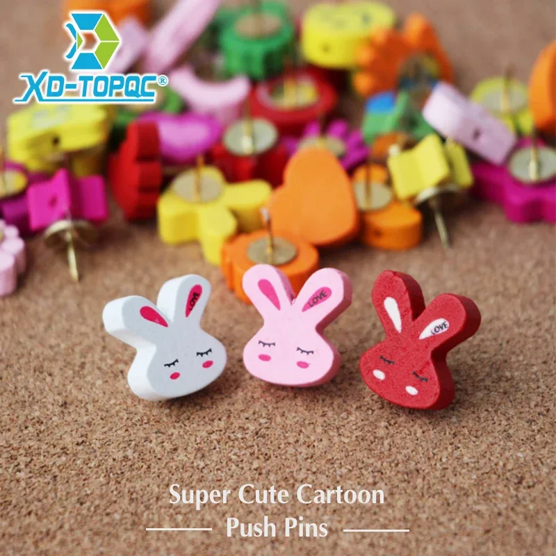 Cartoon Thumbtack Push Pins Set for Office School Supplies 10/25/50pcs Random Colored Wooden Pin Board for Map Photos Cork Board thumbnail 2