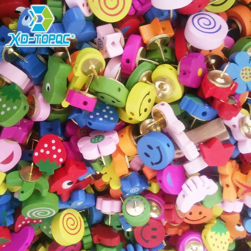 Cartoon Thumbtack Push Pins Set for Office School Supplies 10/25/50pcs Random Colored Wooden Pin Board for Map Photos Cork Board thumbnail 6