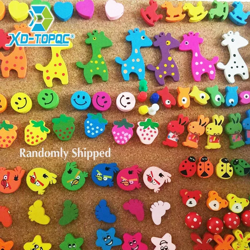 Cartoon Thumbtack Push Pins Set for Office School Supplies 10/25/50pcs Random Colored Wooden Pin Board for Map Photos Cork Board thumbnail 5