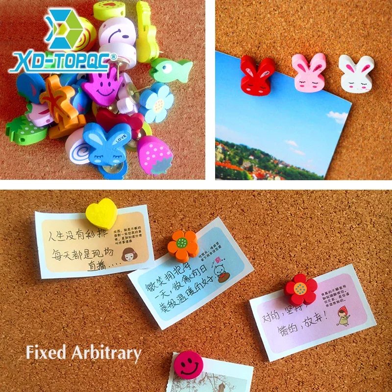 Cartoon Thumbtack Push Pins Set for Office School Supplies 10/25/50pcs Random Colored Wooden Pin Board for Map Photos Cork Board thumbnail 3