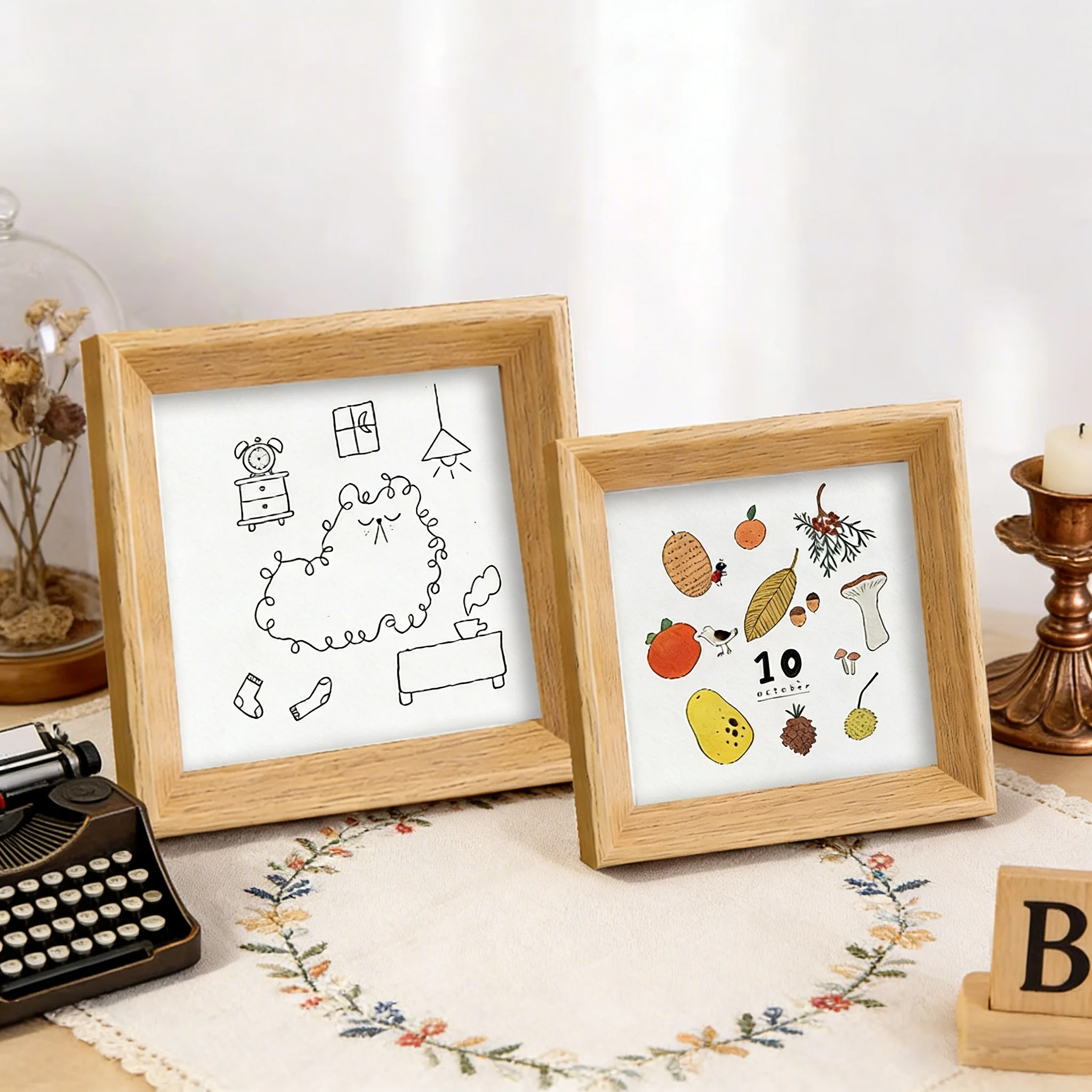 Artistic Fresh Style Mini Square Wooden Frame - children's room Desktop Ornament for Oil Pastel Art & Photo Storage thumbnail 3