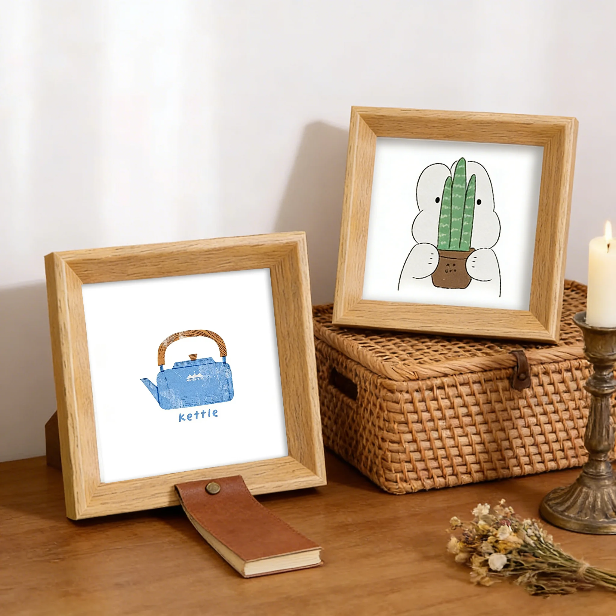 Artistic Fresh Style Mini Square Wooden Frame - children's room Desktop Ornament for Oil Pastel Art & Photo Storage thumbnail 2