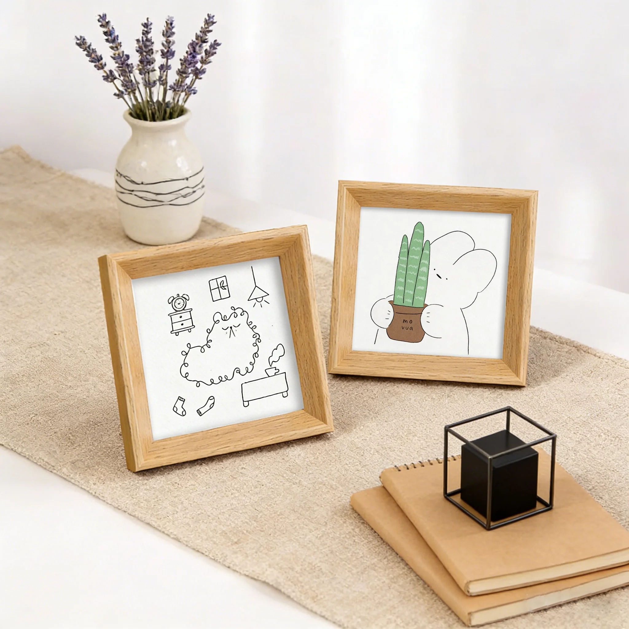 Artistic Fresh Style Mini Square Wooden Frame - children's room Desktop Ornament for Oil Pastel Art & Photo Storage thumbnail 4