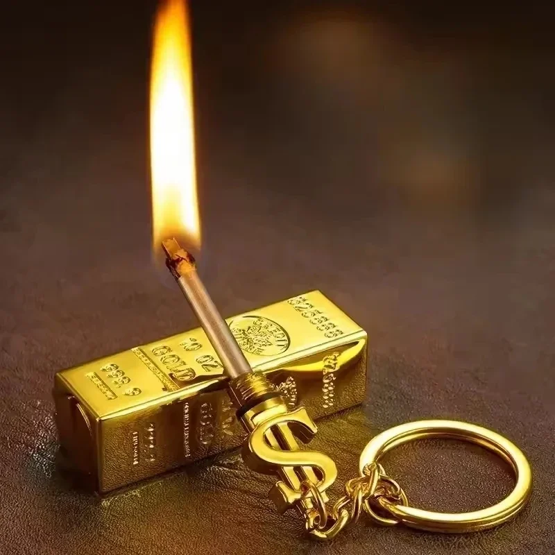 New Gold Bar Design Metal Pendant Lighter Open Flame Smoking Accessory for Outdoor Adventure Small Portable Lighting Tool