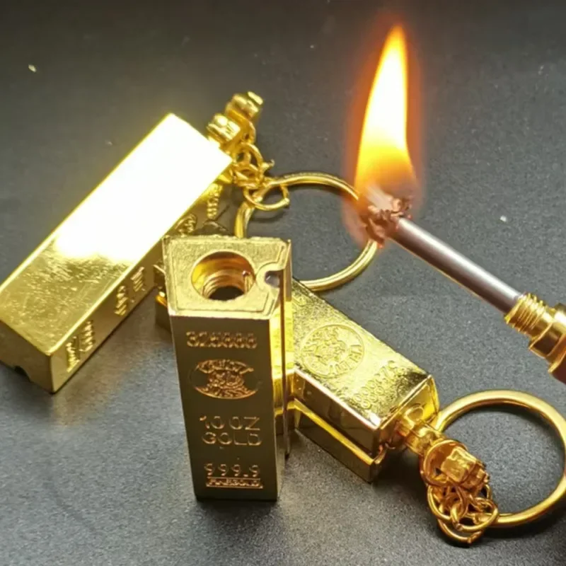 New Gold Bar Design Metal Pendant Lighter Open Flame Smoking Accessory for Outdoor Adventure Small Portable Lighting Tool thumbnail 2