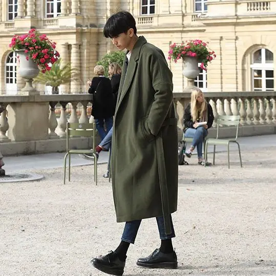 Thickened Cotton Long Overcoat Men's Autumn Winter Woolen Trench Coat Knee-Length Korean Style Men's Coat Fashionable Trendy thumbnail 4