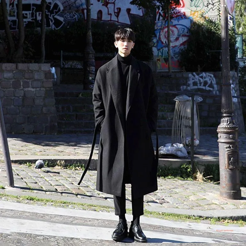 Thickened Cotton Long Overcoat Men's Autumn Winter Woolen Trench Coat Knee-Length Korean Style Men's Coat Fashionable Trendy thumbnail 2