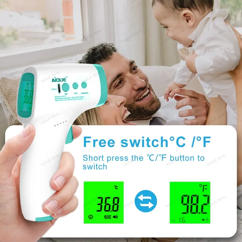 AiQUE Rechargeable Digital ℃℉ Thermometer Fever LED Temperature  Infrared Medical Pyrometer Cold IR Temperature for Child Adult thumbnail 2