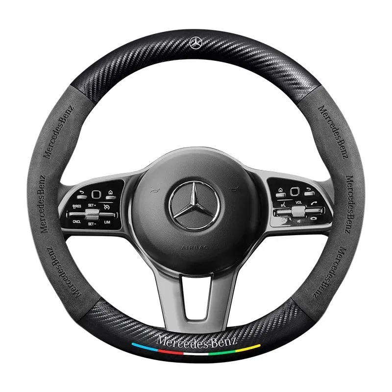 Car Suede Carbon fiber Anti-slip Steering Wheel Cover For Mercedes-Benz A B C E V R-Class C43 CLA GLA GLB GLC GLK SLK SL Vito ML thumbnail 6