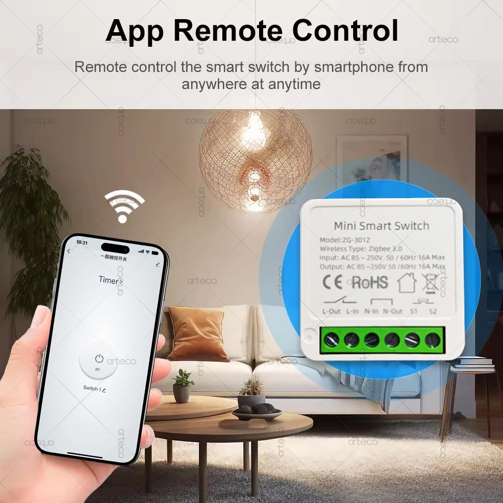 16A Zigbee 3.0 Mini Smart Switch DIY Light Switch Module Timer Smart Home Relay Automation Breaker Work With Gateway Zigbee2MQTT thumbnail 3