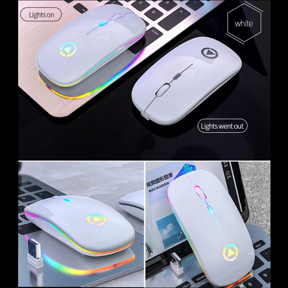 2.4GHz Colorful Silent USB Mice Rechargeable RGB Ultra Slim Optical Wireless Wired Mouse For PC Laptop Computer Office Home Work thumbnail 3