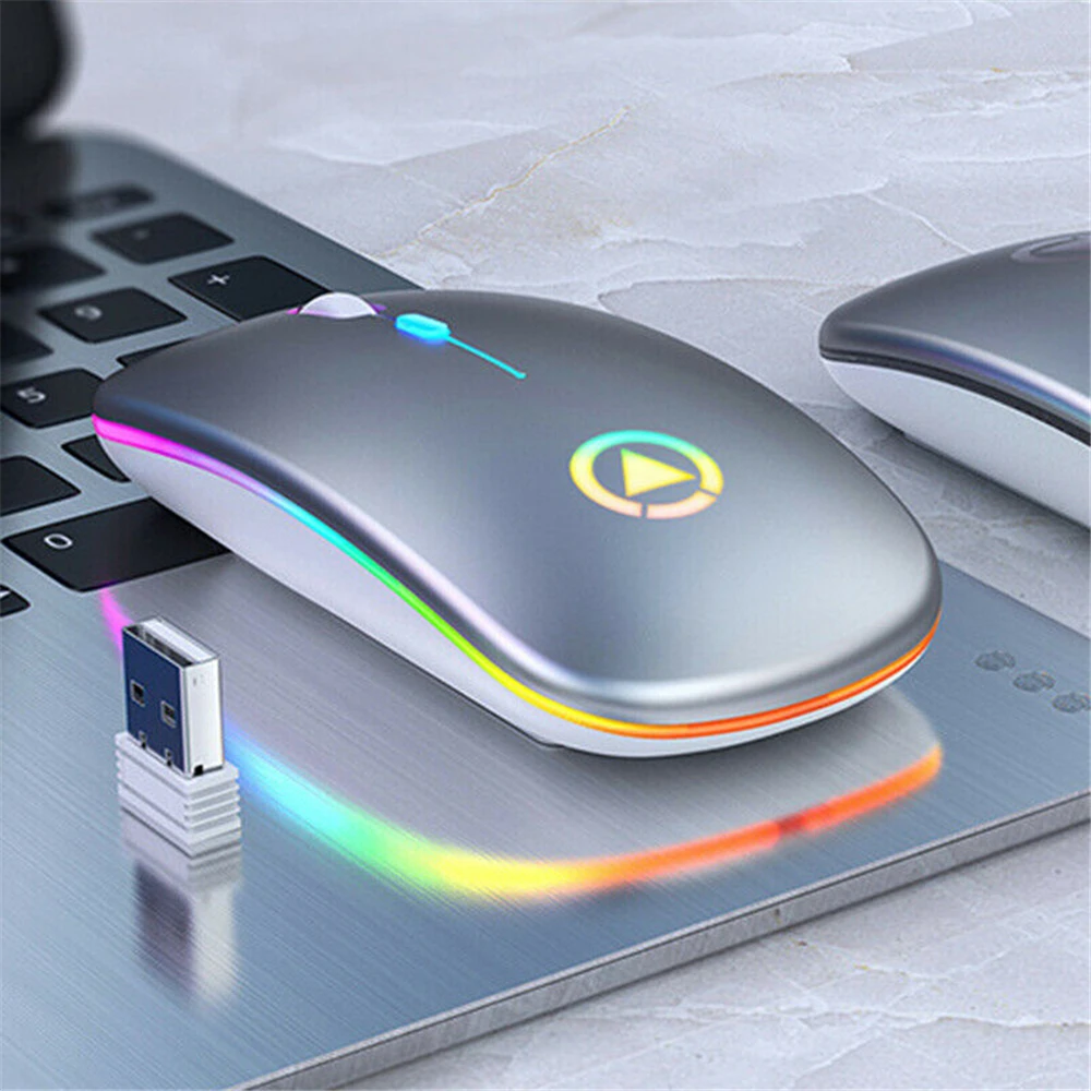 2.4GHz Colorful Silent USB Mice Rechargeable RGB Ultra Slim Optical Wireless Wired Mouse For PC Laptop Computer Office Home Work thumbnail 2