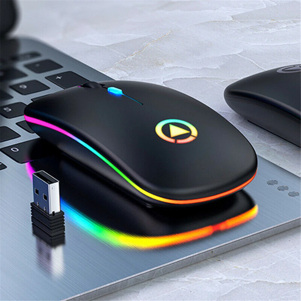 2.4GHz Colorful Silent USB Mice Rechargeable RGB Ultra Slim Optical Wireless Wired Mouse For PC Laptop Computer Office Home Work thumbnail 6