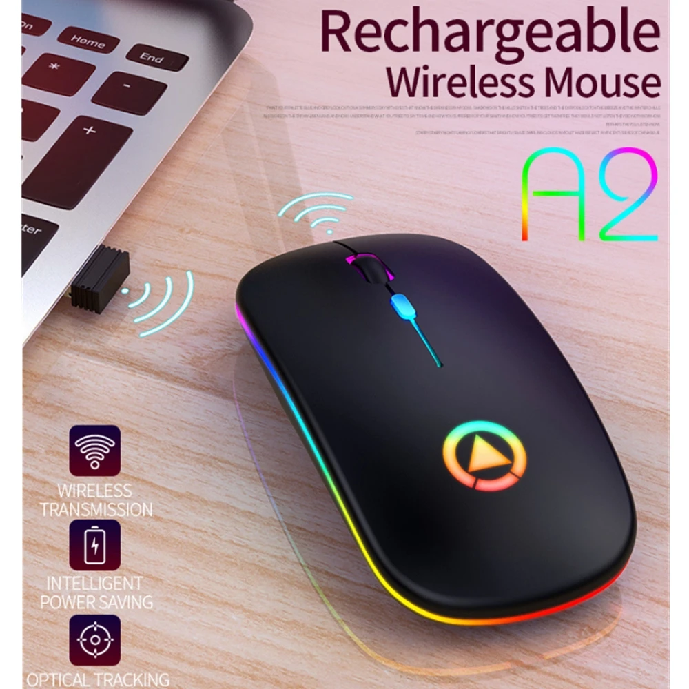 2.4GHz Colorful Silent USB Mice Rechargeable RGB Ultra Slim Optical Wireless Wired Mouse For PC Laptop Computer Office Home Work thumbnail 4