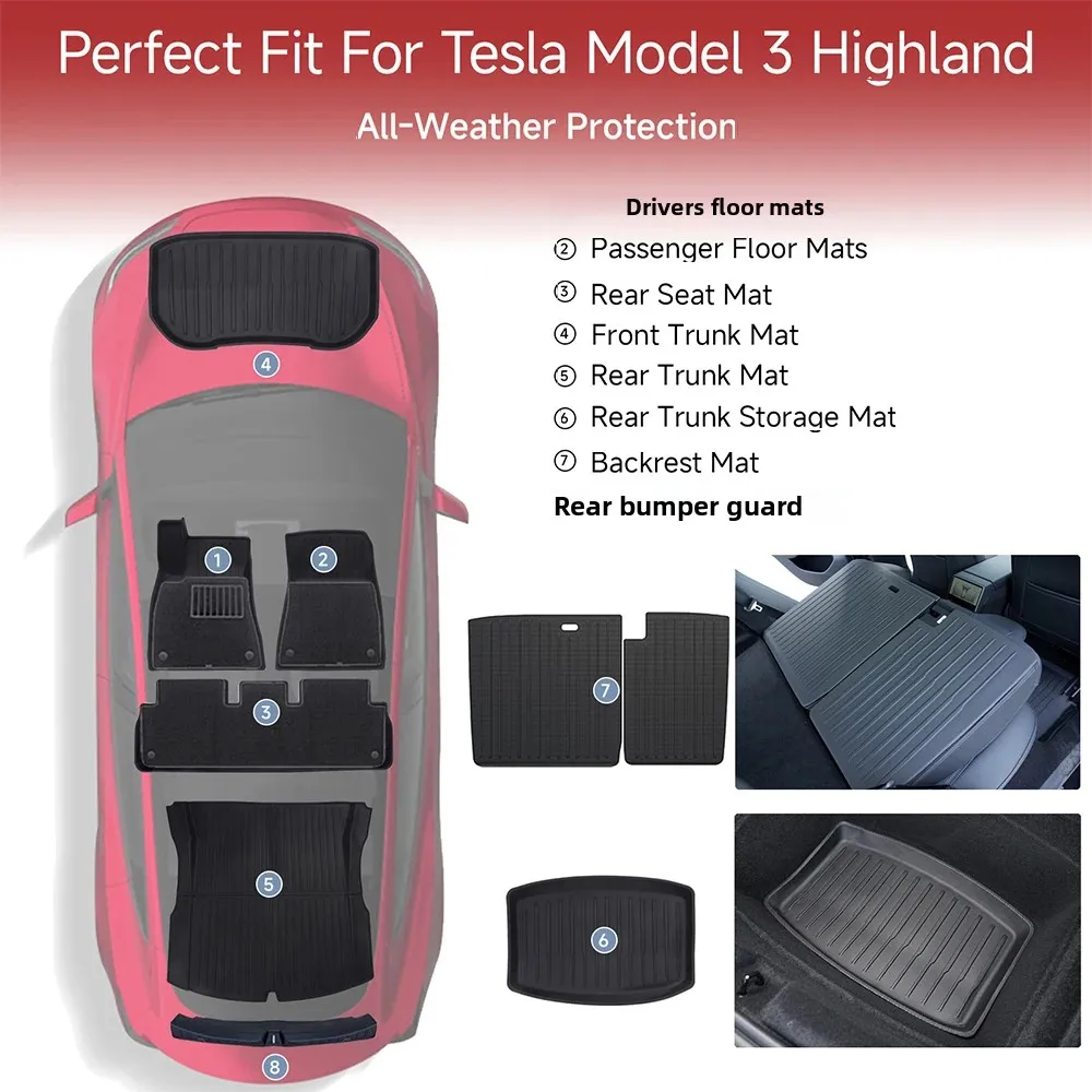 For Tesla Model 3 Highland Accessories TPE Floor Mat Cargo Liner Waterproof Trunk Mat for Tesla Model 3 Highland 2024-2026 thumbnail 2