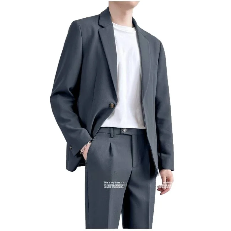 Casual Business Style Men's Suit Loose Drapey Jacket Trendy Handsome Set with Pants Fashionable Urban Ensemble for Parties thumbnail 5
