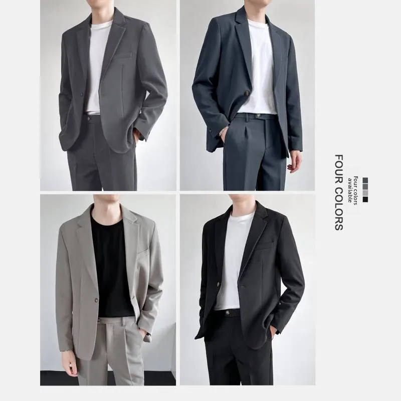 Casual Business Style Men's Suit Loose Drapey Jacket Trendy Handsome Set with Pants Fashionable Urban Ensemble for Parties thumbnail 2