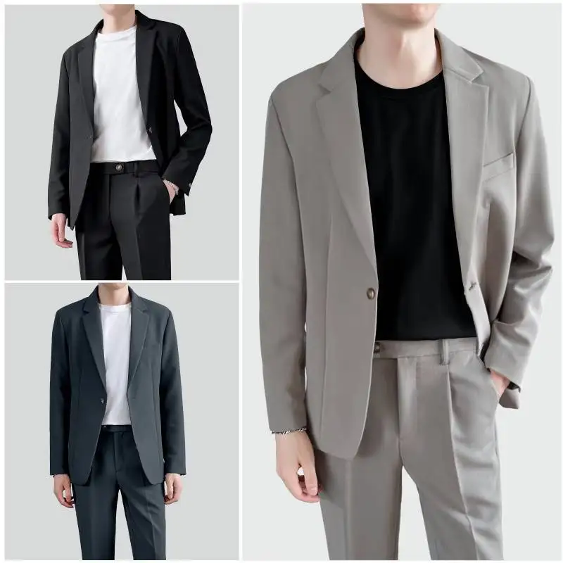 Casual Business Style Men's Suit Loose Drapey Jacket Trendy Handsome Set with Pants Fashionable Urban Ensemble for Parties thumbnail 4