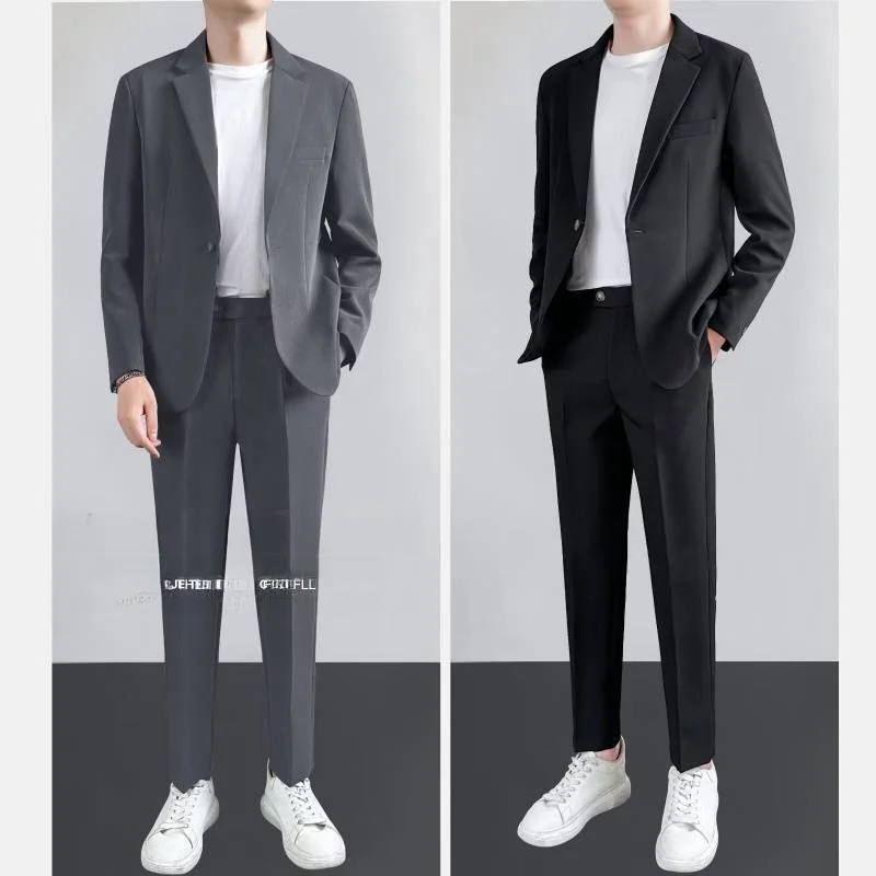 Casual Business Style Men's Suit Loose Drapey Jacket Trendy Handsome Set with Pants Fashionable Urban Ensemble for Parties thumbnail 3