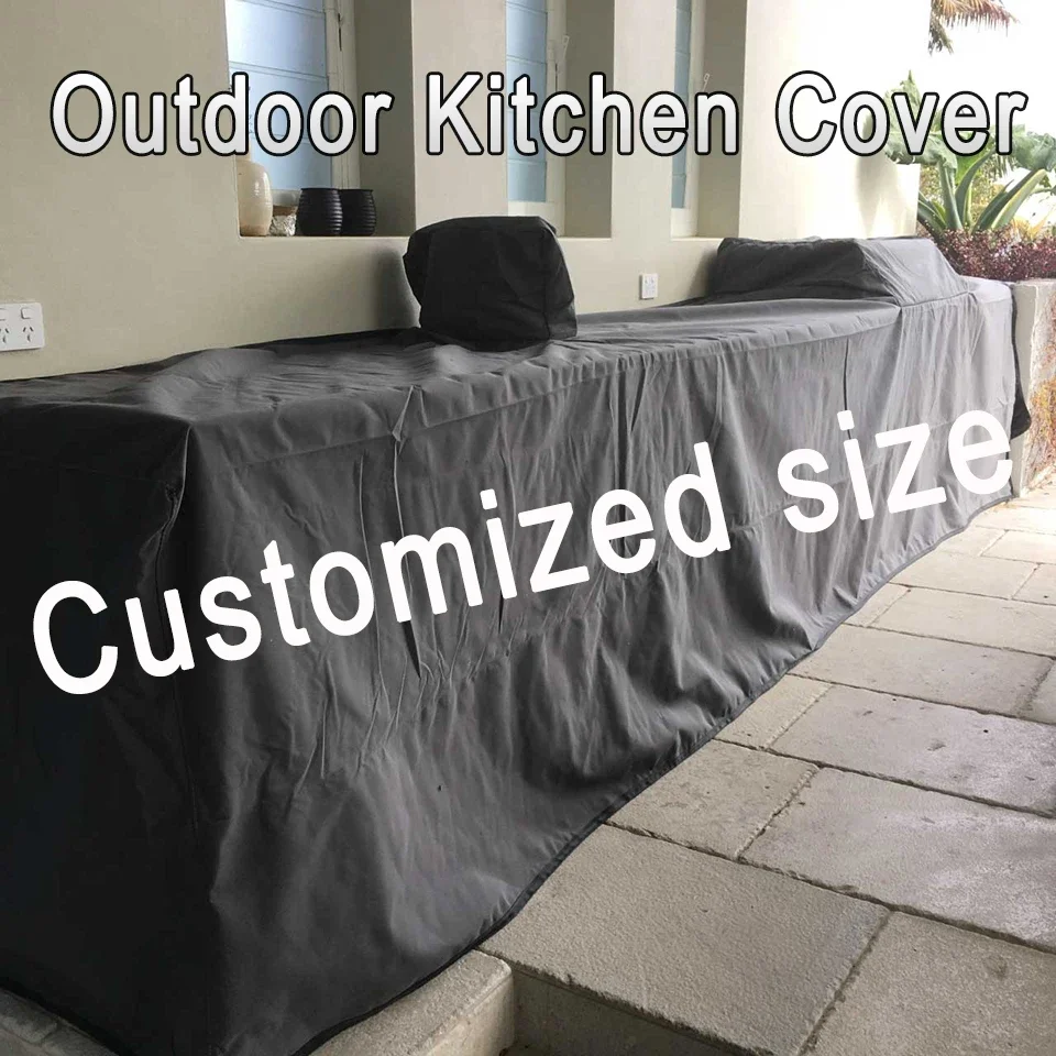 Customized size Outdoor Kitchen Cover Against Wall Design L-shaped Waterproof Sun BBQ Cover Garden Furniture Cover Heavy Duty