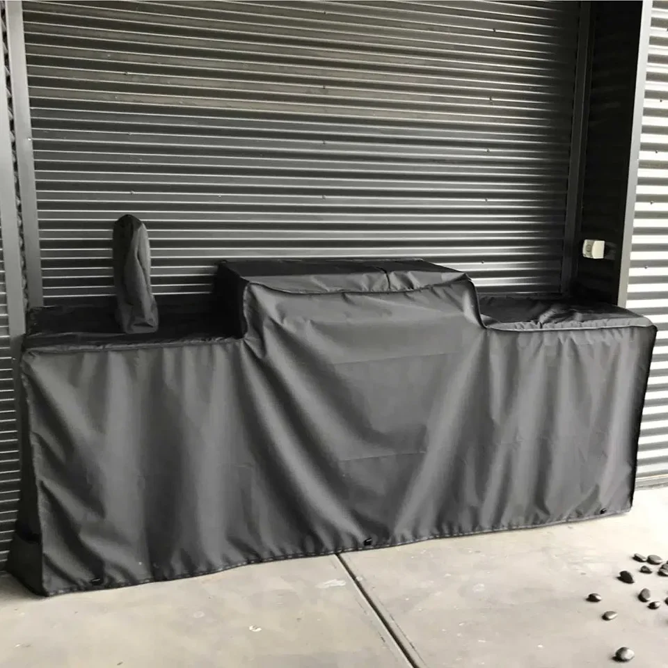 Customized size Outdoor Kitchen Cover Against Wall Design L-shaped Waterproof Sun BBQ Cover Garden Furniture Cover Heavy Duty thumbnail 3
