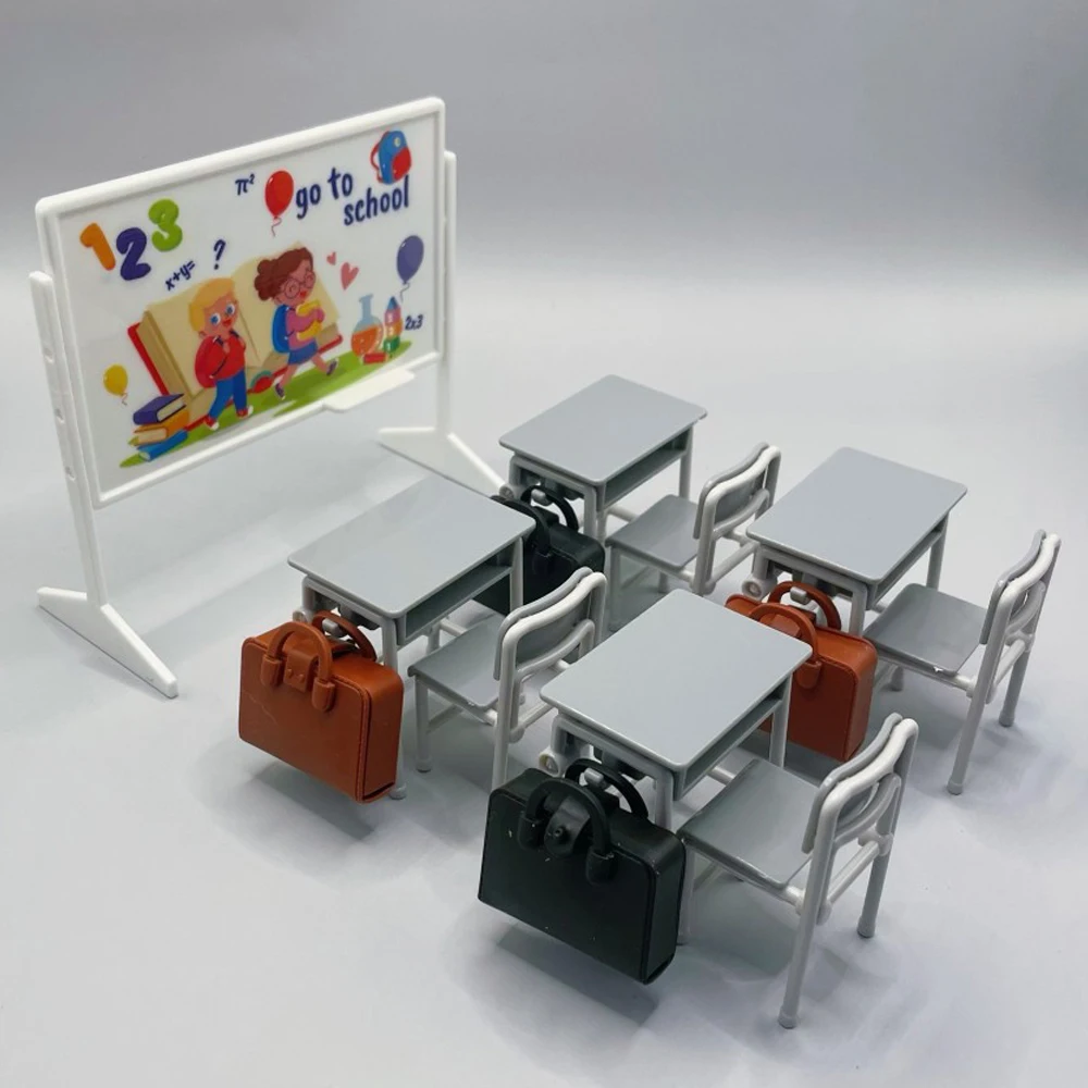 1Set 1:12 Dollhouse Miniature Desks Chairs Schoolbags Model Blackboard Classroom Decor Toy Doll House Accessories thumbnail 6