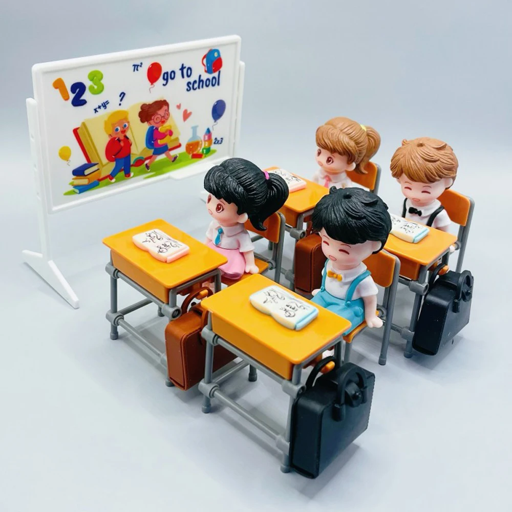 1Set 1:12 Dollhouse Miniature Desks Chairs Schoolbags Model Blackboard Classroom Decor Toy Doll House Accessories thumbnail 2