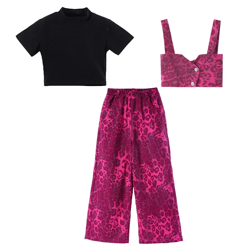 Girls' Jazz Dance Costumes Summer Black Tops Pink Pants Fashion Youth Music Festival Costumes Children Dancing 5-16 thumbnail 6