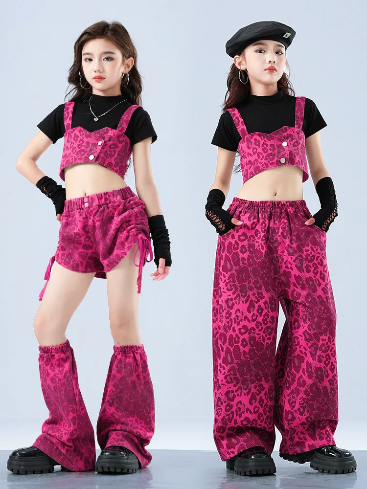 Girls' Jazz Dance Costumes Summer Black Tops Pink Pants Fashion Youth Music Festival Costumes Children Dancing 5-16 thumbnail 4