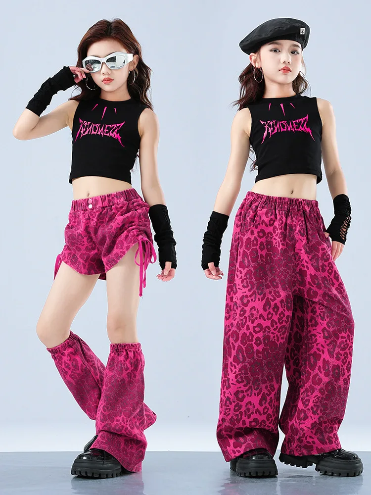 Girls' Jazz Dance Costumes Summer Black Tops Pink Pants Fashion Youth Music Festival Costumes Children Dancing 5-16 thumbnail 3