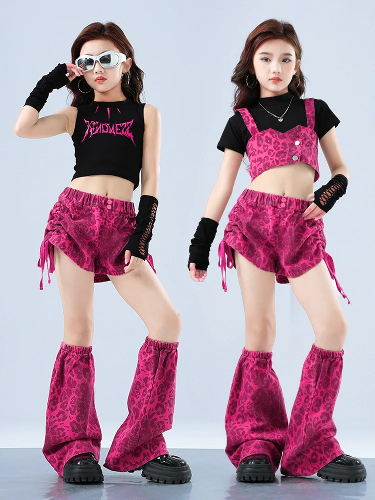 Girls' Jazz Dance Costumes Summer Black Tops Pink Pants Fashion Youth Music Festival Costumes Children Dancing 5-16 thumbnail 5