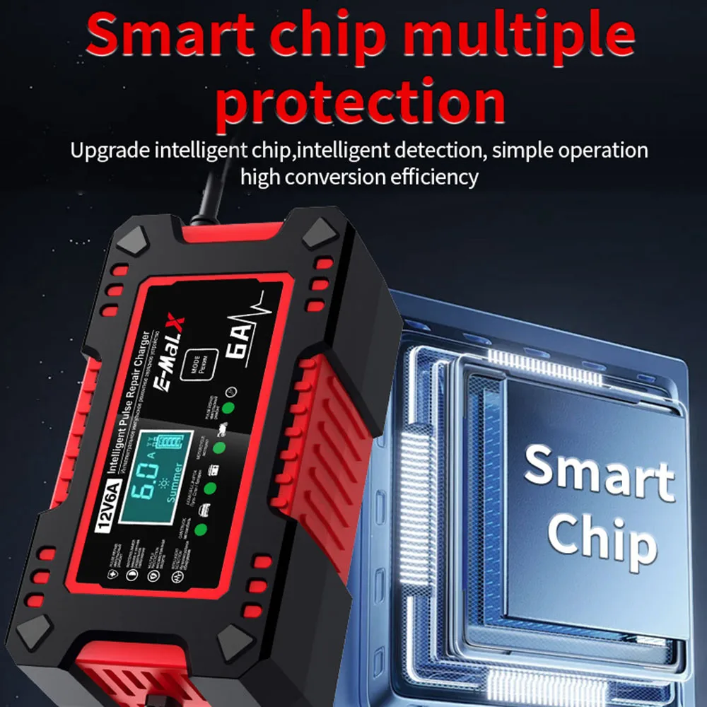 Car Battery Charger 12V 6A Digital Intelligent Pulse Repair Display Overvoltage Protection Household Storage Batteries Charging thumbnail 5