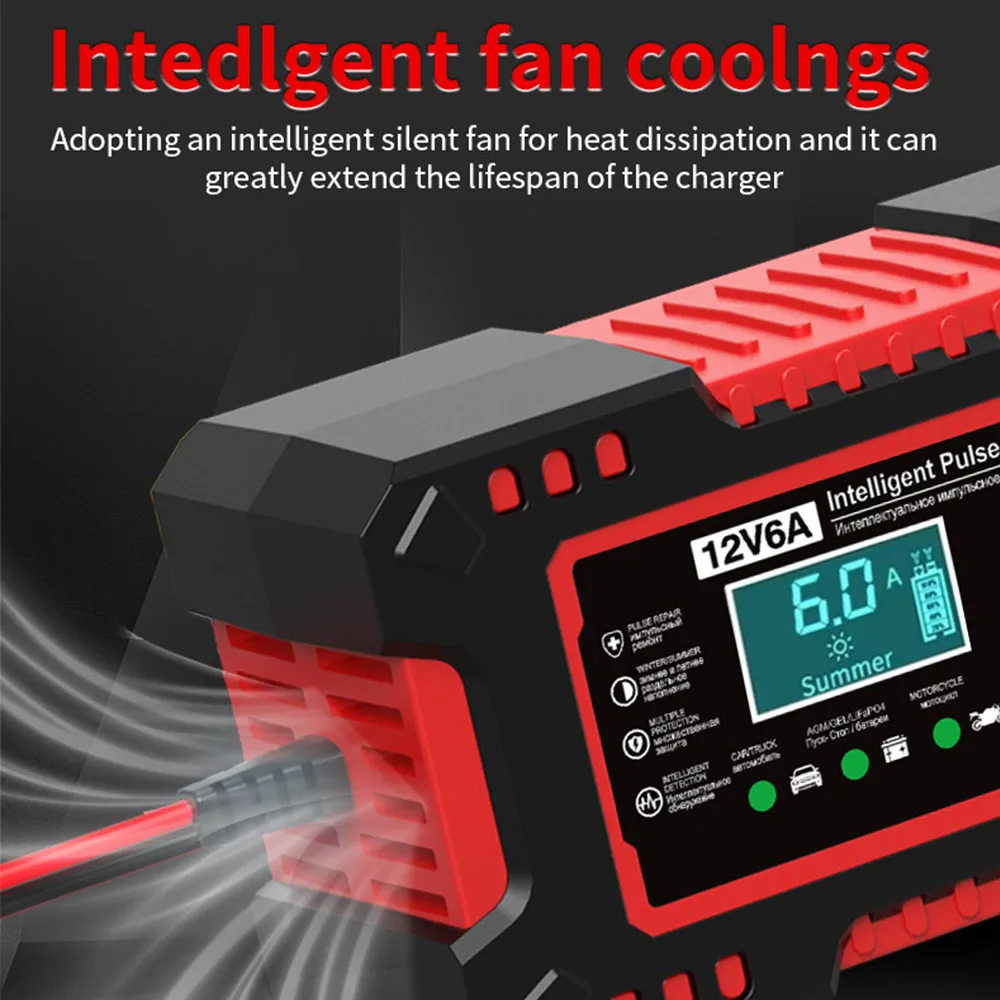Car Battery Charger 12V 6A Digital Intelligent Pulse Repair Display Overvoltage Protection Household Storage Batteries Charging thumbnail 3